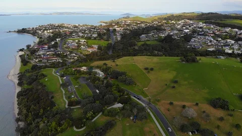 Aerial view of the Beachlands an outer suburb of Auckland, New Zealand Stock Footage 97172372