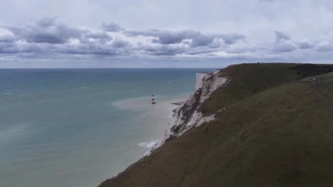 Aerial view of beachy head lighthouse and white cliffs Stock Footage 327333320