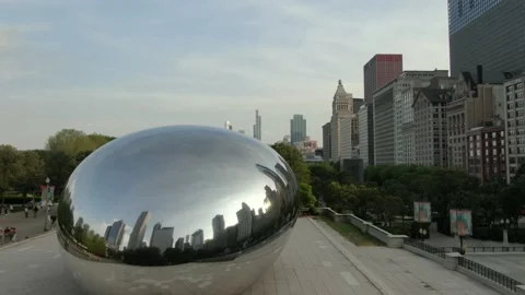 Aerial View of The Bean In Millennium Park In Chicago Illinois Stock Footage 154757091