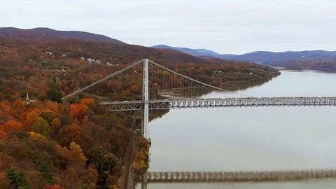 Aerial view Bear Mountain Bridge autumn colored trees Hudson River Valley NY Stock-Footage 119382710