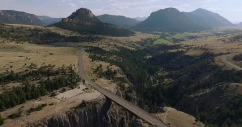 Aerial View of Beartooth Highway Sunlight Bridge, Montana's Scenic Wonder Stock Footage 316373785