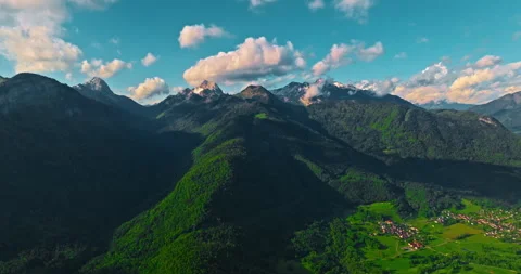 Aerial view of a beautiful alpine mountain landscape in summer Stock Footage 346618068