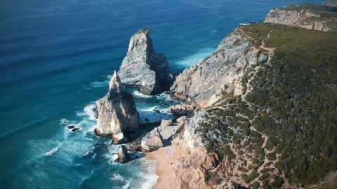 Aerial view from beautiful beach Stock Footage 134834804