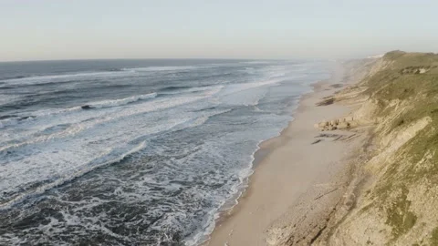 Aerial view of a beautiful beach, on sunny day in Portugal Stock Footage