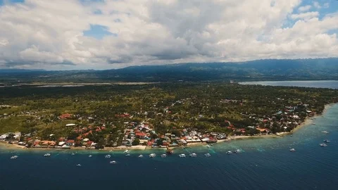 Aerial view beautiful beach on tropical island. Cebu island Philippines Stock Footage