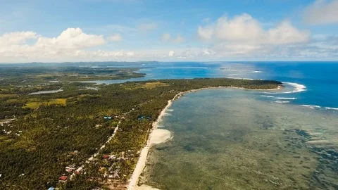 Aerial view beautiful beach on a tropical island. Philippines,Siargao. Stock Footage