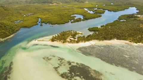 Aerial view beautiful beach on a tropical island. Philippines,Siargao. Stock Footage