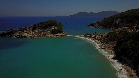 Aerial view of beautiful beaches in vicinity of Kokkari village Samos island Stock Footage 115019458