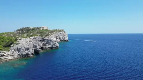 Aerial View Beautiful Cliff Overlooking Blue Sea Video stock 269733103