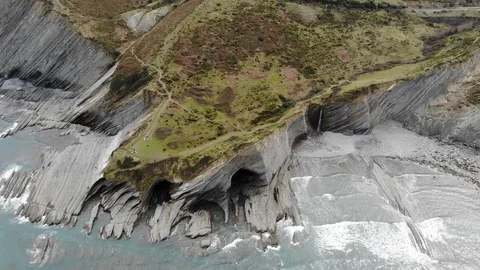 Aerial view of beautiful cliffs in Basque Country, northern Spain. Video stock 90979332