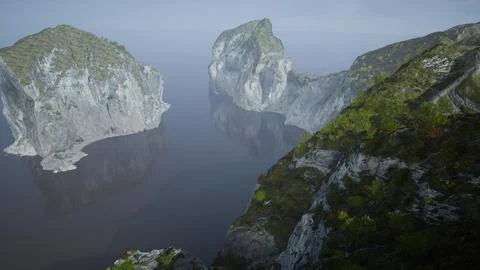 Aerial view of the beautiful cliffs in the sea Stock Illustration