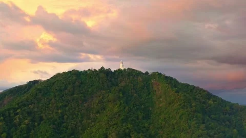 Aerial view beautiful cloud above Phuket big Buddha on the top of mountain. Stock Footage 245702745