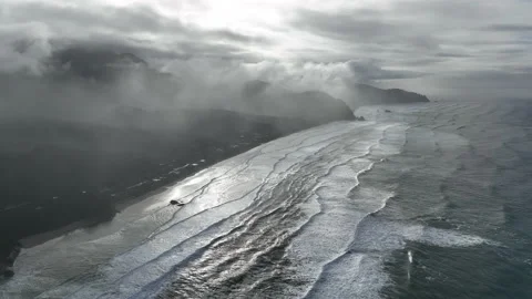 Aerial View of Beautiful, Cloud-Covered Coastline of Oregon Stock Footage 223229681