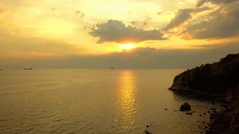 Aerial view. Beautiful cloudscape with sunset through cloud over sea. Stock Footage 122726254