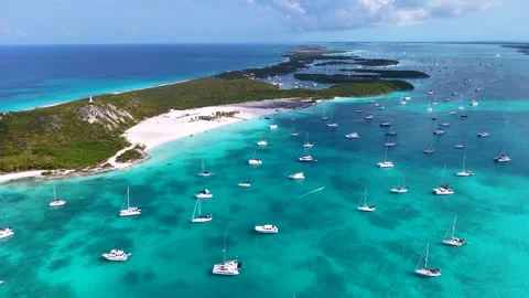 Aerial view of the beautiful coast of Stocking Island, The Exumas Stock Footage 321144997