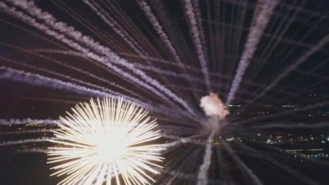 Aerial view of a beautiful colorful fireworks. Stock-Footage 145011253