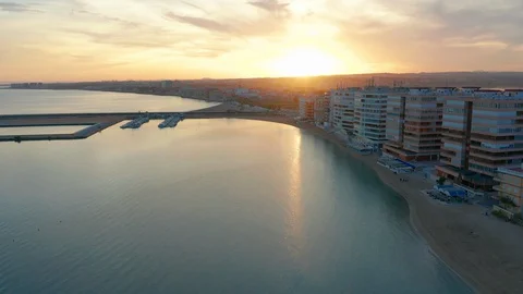 Aerial view. A beautiful flight over the coast of Torrevieja on the Costa Blanca Stock-Footage 128036762