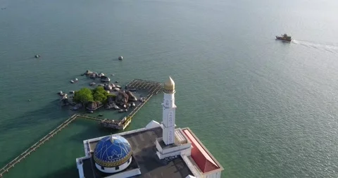 Aerial view of beautiful floating mosque at Pangkor Island Stock Footage 221216744
