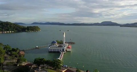 Aerial view of beautiful floating mosque at Pangkor Island. Stock Footage 221216780