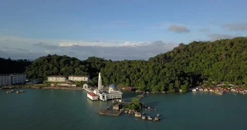 Aerial view of beautiful floating mosque at Pangkor Island Video stock 221216802