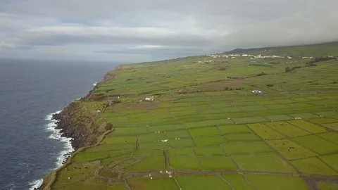Aerial View Of Beautiful Green Patchwork Fields On Terceira Island, Azores Video stock 90625342