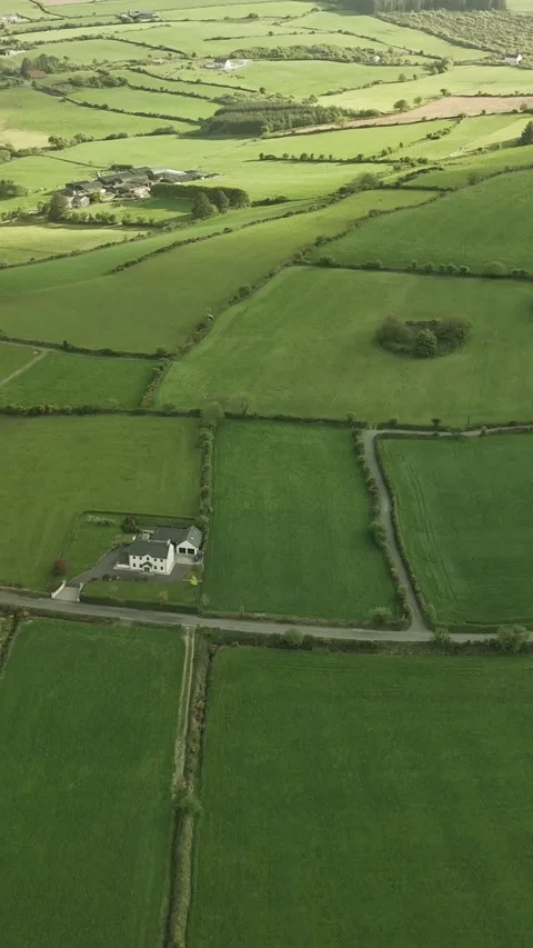 Aerial view of beautiful green patchwork fields in West Cork, Ireland Stock Footage 319383550