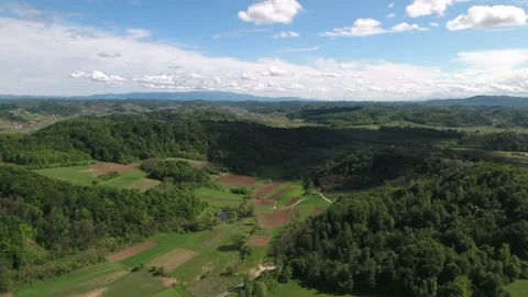 Aerial View of Beautiful Hills With Forests And Countryide In Croatia, Lake, 4k Stock Footage