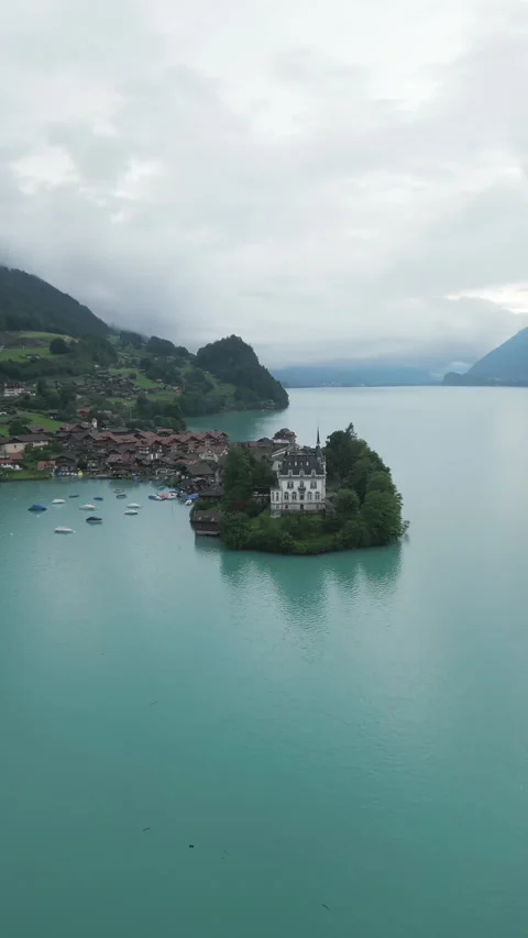 Aerial view of beautiful Interlaken valley and Lake Brienz, Switzerland Stock Footage 279727461