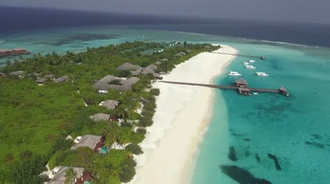 Aerial view of beautiful island with sandy beach Stock Footage