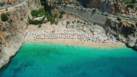 Aerial view of beautiful Kaputas beach with turquoise water in Turkey Stock Footage 237646853
