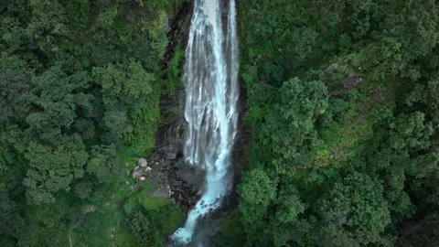 Aerial view of a beautiful, large waterfall in the middle of the jungle Stock Footage 286875298