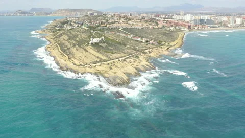 Aerial view of the beautiful lighthouse of Cabo Huertas, Spain. Stock Footage 168900274