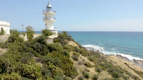 Aerial view of the beautiful lighthouse of Cabo Huertas, Spain. Stock Footage 168900823