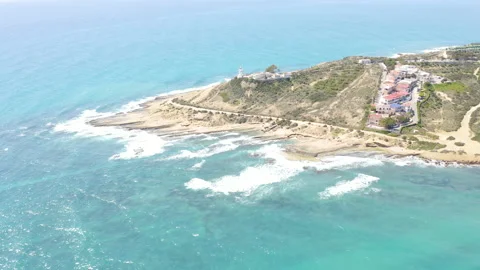 Aerial view of the beautiful lighthouse of Cabo Huertas, Spain. Stock Footage 168901394