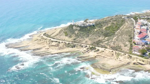 Aerial view of the beautiful lighthouse of Cabo Huertas, Spain. Stock Footage 168901936