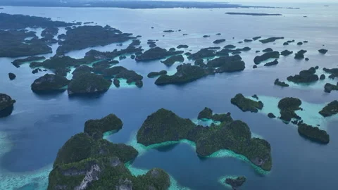 Aerial View of Beautiful Limestone Islands at Dawn in Misool Stock-Footage 308337910