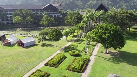 Aerial view of beautiful long beach in Sabah, Malaysia Stock Footage 145273491