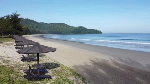 Aerial view of beautiful long beach in Sabah, Malaysia Stock Footage 145273620