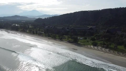 Aerial view of beautiful long beach in Sabah, Malaysia Stock Footage 145276376