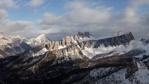 Aerial View of the Beautiful Mountain Range Dolomites, in Italy Covered in Snow Video stock 127329093