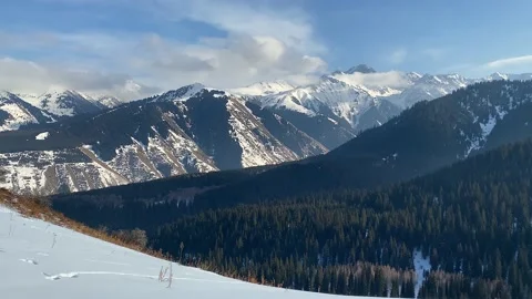 Aerial view of beautiful mountain ranges covered with snow Stock-Footage 232653285