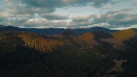 Aerial view of beautiful mountains landscape during sunset Stock Footage 83124355
