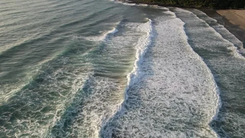 Aerial View of Beautiful Ocean Waves in Kochi Japan - Scenic Coastline Drone Video stock 345031707