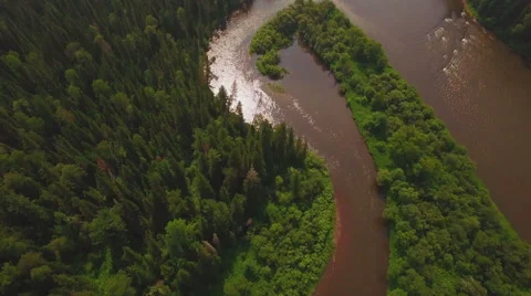 AERIAL view of beautiful river in the forest Stock Footage 66857092
