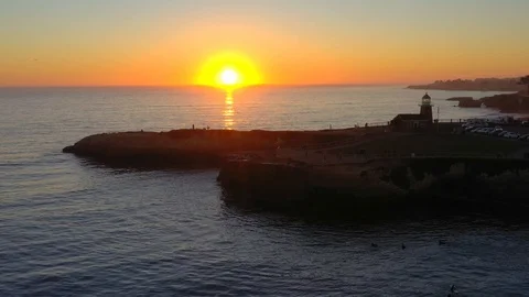 Aerial View of Beautiful Santa Cruz California Beach at Sunset Stock Footage