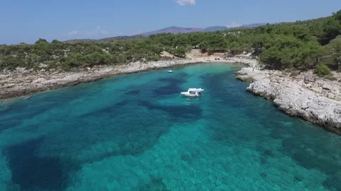 Aerial view with beautiful scenery on the island of Thasos, Greece. Stock Footage 133202753