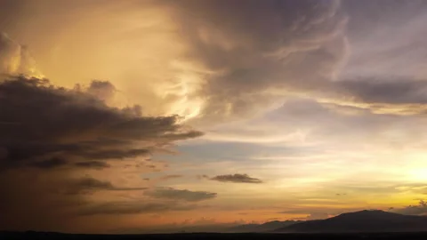 Aerial view of beautiful sky with clouds and sunlight during sunset. Stock Footage 218354485