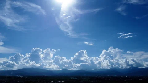 Aerial view of beautiful sky with clouds and sun on a summer day. Stock Footage 251103747