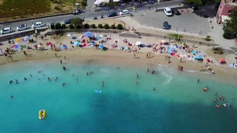 Aerial view of beautiful small beach in Paleokastritsa area Corfu Greece Stock Footage 134464820