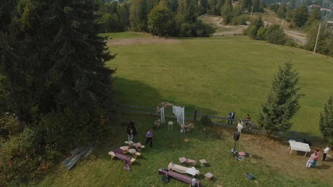 Aerial view of beautiful spring mountains and sensual couple of groom and bride 動画素材 127721790